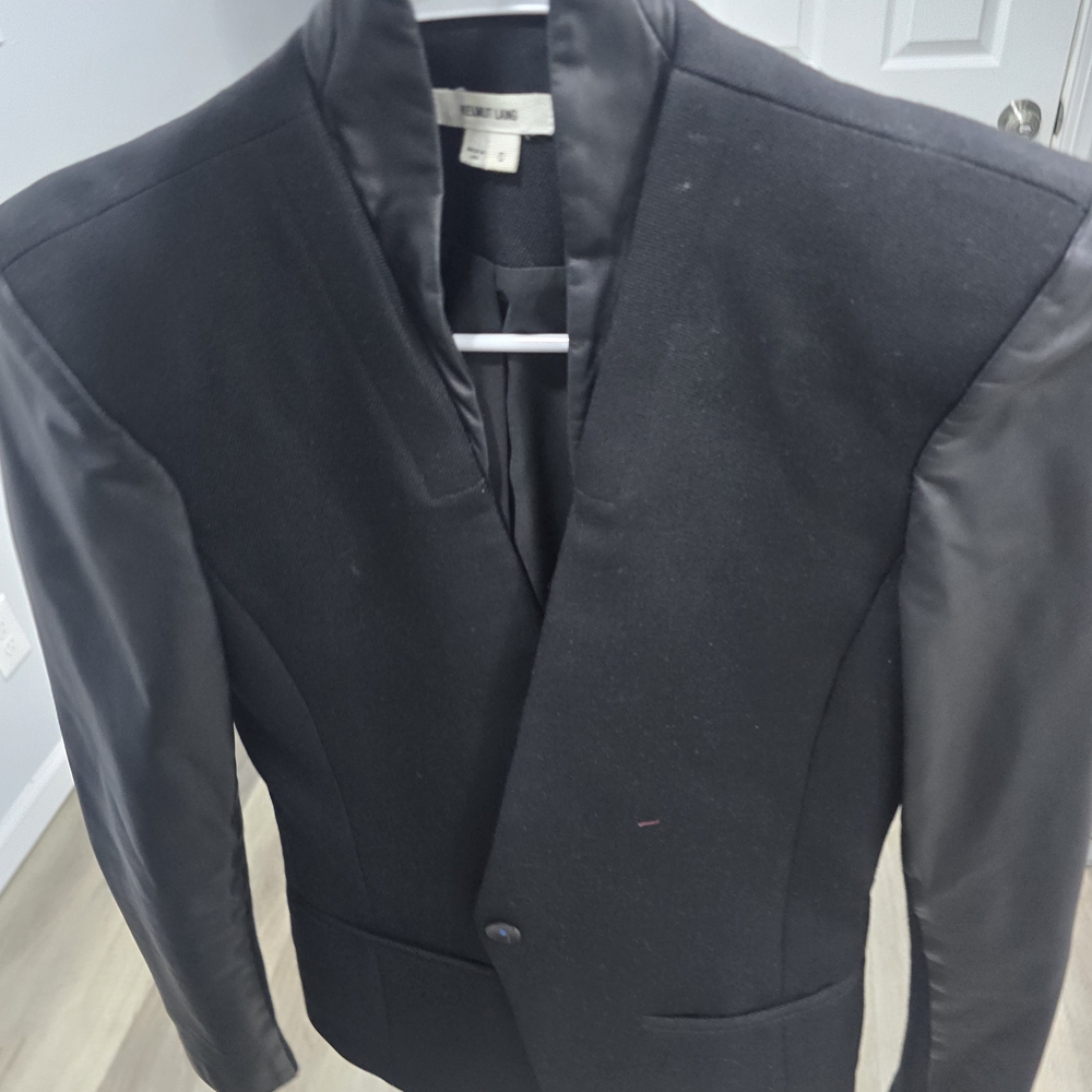 Helmut Lang Midnight Blazer with Leather Sleeves